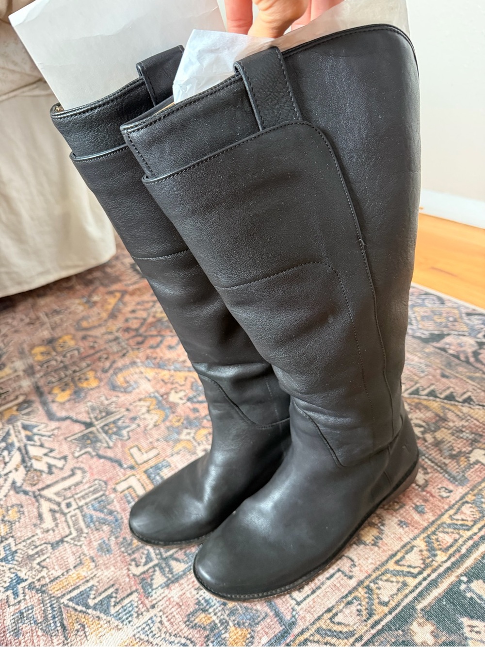 Frye Paige Black Leather Tall Riding Boots